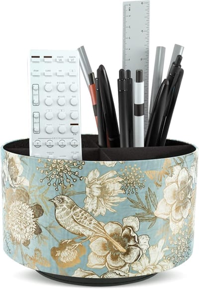 Ronde Leren Organizer voor Kunstbenodigdheden, Multifunctionele Pennenhouder met 360 Graden Rotatie en 4 Compartimenten voor Bureauaccessoires