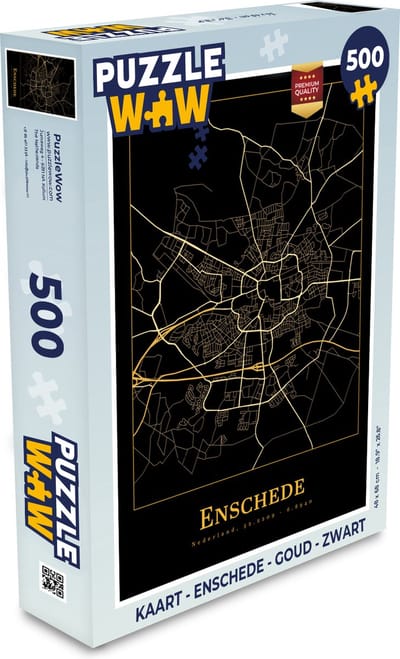 Puzzel Kaart - Enschede - Goud - Zwart - Legpuzzel - Puzzel 500 stukjes