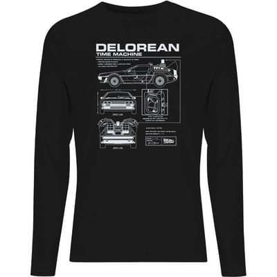 Back To The Future Delorean Schematic Men's Long Sleeve T-Shirt - Black - L