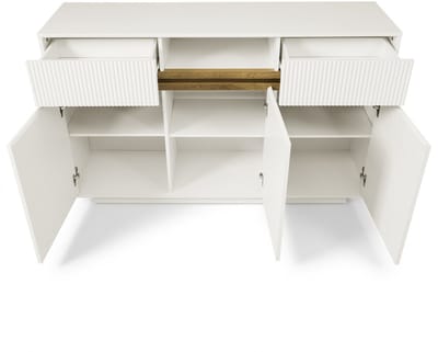 "Wit mdf spaanplaat buffetkast met led 140×40×85cm opslag keuken woonkamer en hal "