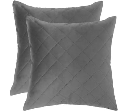 FEROCITY - Set fluwelen kussens - 2 kussens met hoes - bankkussen voor de woonkamer, slaapkamer - 45 x 45 cm - Velvet - Gequilt grijs