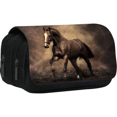 Dubbellaags etui dier paard paard 3D kleurendruk basisschool en middelbare school kinderen etui schrijfwaren tas