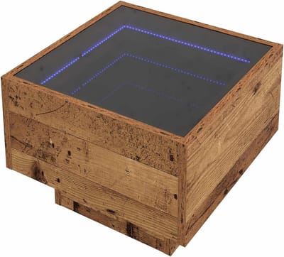 Rustieke salontafel - Houten bijzettafel - Woonkamer decoratie - Geïntegreerd spiegeloppervlak - 40x40x30 cm - Oud hout