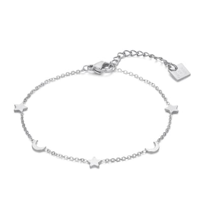 Twice As Nice Armband in edelstaal, sterretjes en maantjes 16cm+3cm