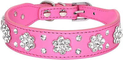 Cosensi- Halsband Bling - Verstelbaar - Faux Leer - Kristallen Strass - Maat L - Breedte 2,5 cm - Totale lengte 43 cm - Hondenkraag