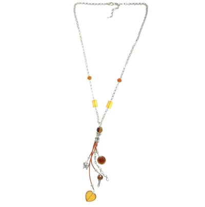 Behave - Lange ketting met hart en sleutel hanger - Oranje glasstenen - 60 cm + 7,5 cm verlengketting