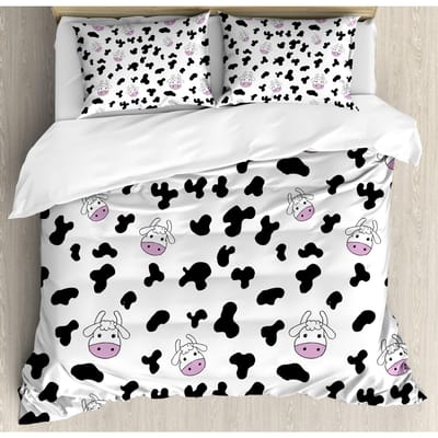 Koeienprint Dekbedovertrek Twin Maat, 3 Delig Koeien Beddengoed Set met 2 Kussenslopen, Zwart-Wit Dekbedovertrek Slaapkamer Decoratie AU Queen(210x210cm)