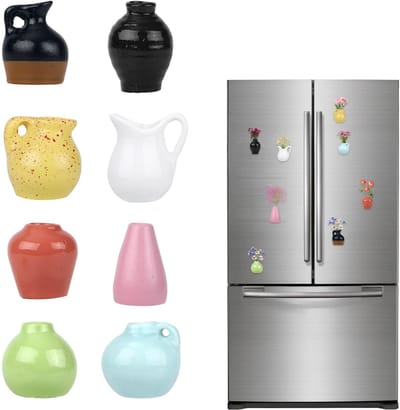 Set van 8 mini keramische vaasvormige magneten in diverse kleuren, multifunctioneel voor koelkast, keuken en kantoor, met stevig ontwerp en decoratieve uitstraling