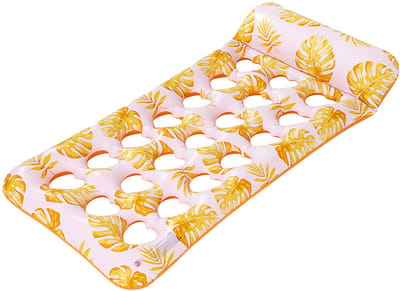 Geel opblaasbaar zwembad drijfkussen 165 × 83 cm met hoofdkussen – zonnebed voor volwassenen, zwembad, strand en meer