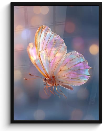 Poster in lijst - Fotolijst 50x70 cm - Posters - Vlinder - Vleugels - Pastel - Glinstering - Posterlijst zwart - Decoratie - Wanddecoratie woonkamer - Muurdecoratie slaapkamer