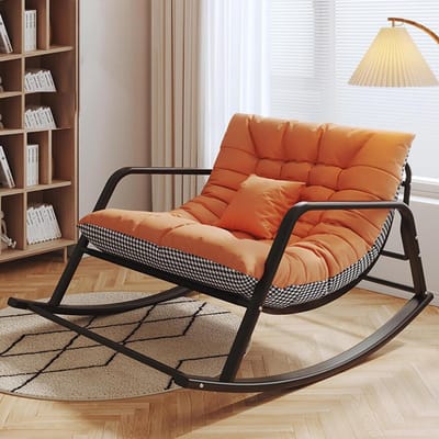 Gewatteerd Kussen - Buiten Stoel - Tuin Ontspanning - Extra Brede Zitting - 137 cm Breed - Oranje Pied-de-poule