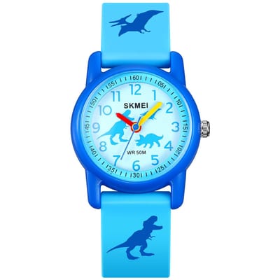 SKMEI 2157 Cartoon Kinderhorloge 50 Meter Waterdicht Cartoon Bedrukte Band Kwarts Uurwerk Cadeau voor Kind DINOSAUR blue