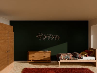 Houten wanddecoratie - Wooden wall decoration | Olifanten 99 x 28cm Elephants | Licht hout - Natural wood | Geometrische muurdecoratie - Geometric wall art - Origami Design Wandfiguur - Echt Hout - Real Wood - Afrikaanse Dieren - Natuur