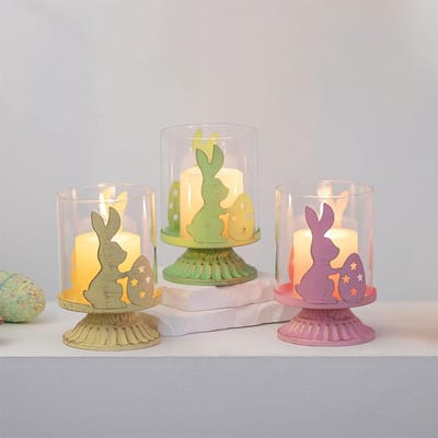 Allecta - Kaarshouders voor Paasdecoratie: Konijn en Paasei Theelichthouder Tafelstuk - Lente Decoratie Items.