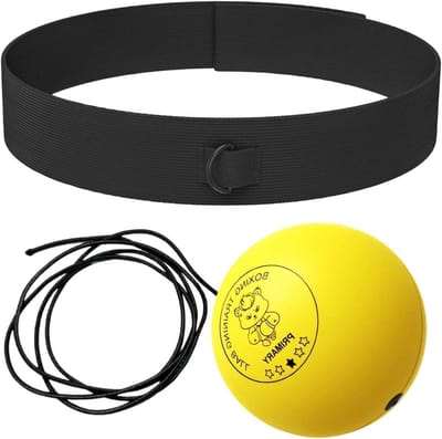 Boksbal Set - Reactiebal Trainingsbal - Coördinatie Verbeteren - Verstelbare Hoofdband - Diverse Maten Ballen - Geel