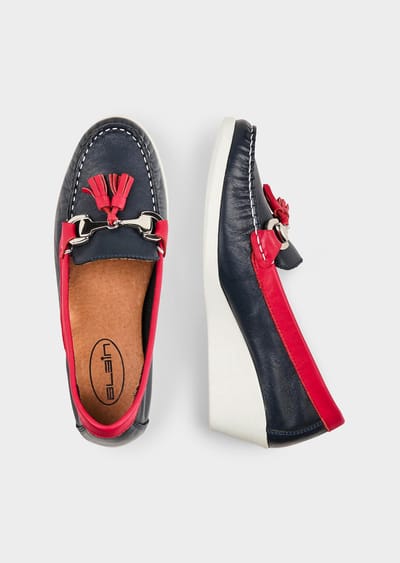 Leren mocassins met sierelement - marine / rood - Gr. 37 van Goldner Fashion