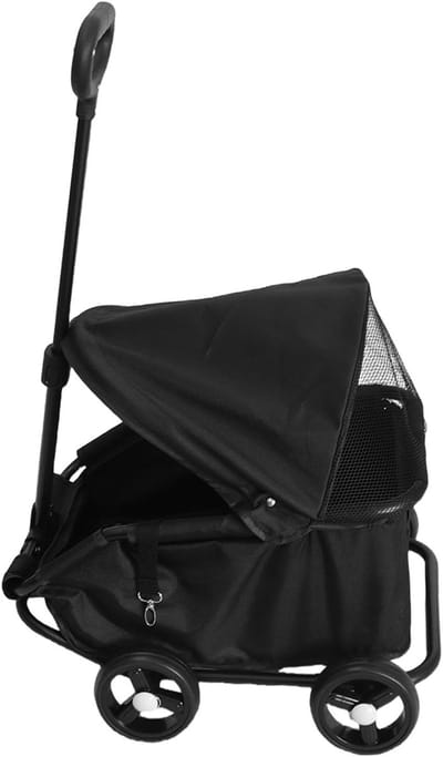 Vouwbare Lichtgewicht Kinderwagen met 4 Wielen, Verstelbare Dieren Reismand met Zonnescherm en Ademend Gaas voor Honden en Katten