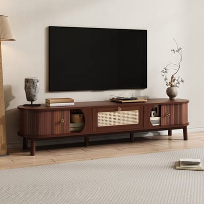REDOM - TV-kast - massief hout & rattan - met lades en deuren - 170 x 38 x 39,5 cm Natural