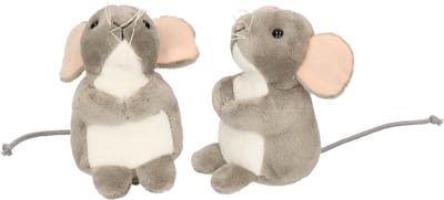 Hermann Teddy Knuffeldier Muis - 2x - pluche stof - premium kwaliteit knuffels - grijs - 11 cm - muizen
