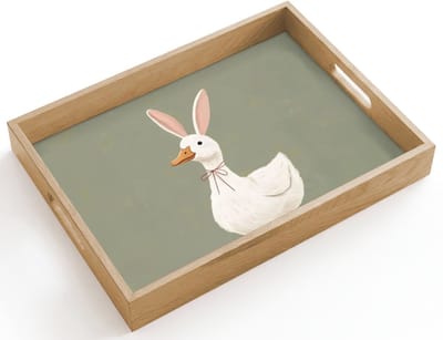 Dienblad hout 40x30 cm - Schootdienblad - Eend - Konijnoren - Grijs - Borrelplank rechthoek - Plateau dienbladen