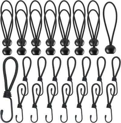 spanner, spanrubber met haken, verstelbare elastische spanner, 15 stuks rubberen spanners met haken, 15 stuks zeilspanners met kogel voor aanhangerzeil