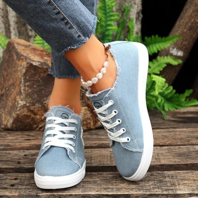 Dames Canvas Schoenen in Effen Kleur, Casual Veterschoenen voor Buiten, Lichtgewicht Lage Sneakers 40