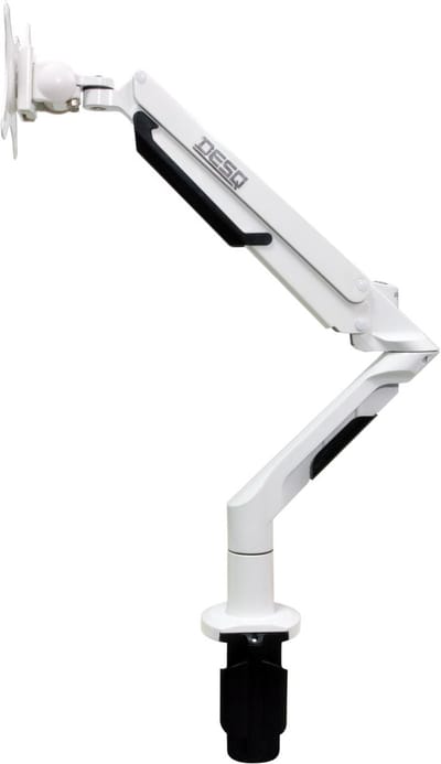 DESQ® Monitorarm met Gasveer | 17/36 Inch | Arm lengte 62 cm | Bureauklem + Bladdoorvoer set | Wit