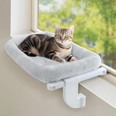 Cat Window Bed Radiator Hammock voor Katten - Verstelbare Hangmat zonder Boren, Geschikt voor Binnengebruik, Maximaal 18kg Draagvermogen (Grijs, M)
