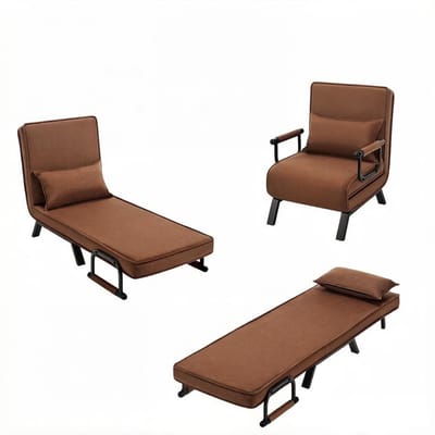 Slaapstoel - 60x184 cm - Inklapbare Slaapbank - Zetelbed – Slaapfauteuil 1 Persoon - Bruin