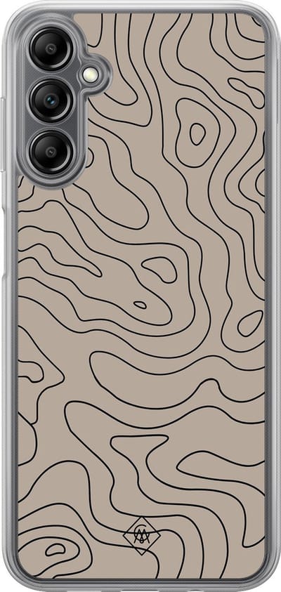 Casimoda® hoesje - Geschikt voor Samsung Galaxy A14 5G - Abstract Lines - 2-in-1 case - Schokbestendig - Geometrisch patroon - Verhoogde randen - Bruin/beige, Transparant