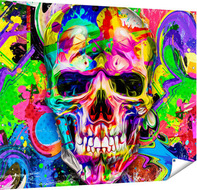 Gards Tuinposter Gekleurde Schedel - Doodskop - Doodshoofd - 150x120 cm - Tuindoek - Tuindecoratie - Wanddecoratie buiten - Tuinschilderij