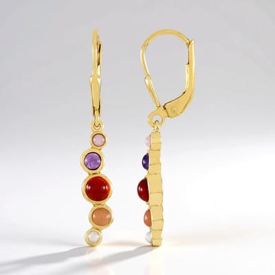 Cavill - Zilveren Oorbellen - 925 Sterling Zilver - 0,54 ct Carneool & Perzik Maansteen - Ronde Cabochon Edelstenen - Elegante Dames Sieraden