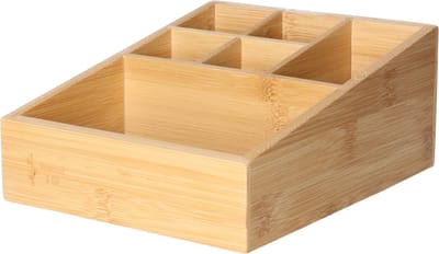 Bambou & Co Make-up/badkamer/kantoor sorteer organizer - 6-vaks bakje - 21 x 16 cm - bamboe hout - lichtbruin