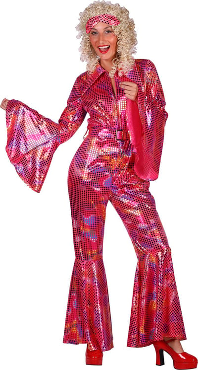 Catsuit Disco - Dames - Disco 80/90 - Hippie - Carnaval - Verkleedkleding - Roze - Maat L