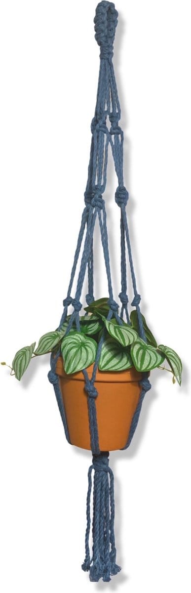 Plantenhanger 'Helix' Blauw - 100 cm lang - Katoenkoord - Geschikt voor Pot met Diameter t/m 25 cm - Handgemaakt in ons Macramé Atelier - Prijs per Stuk - Let op: Exclusief Pot - Inclusief Verzendkosten