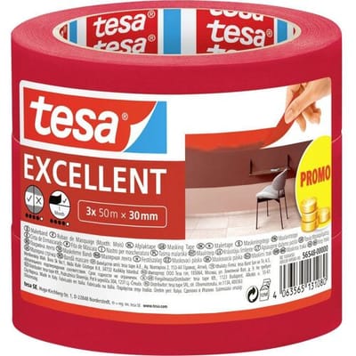 tesa EXCELLENT 56548-00000-00 Maskeertape Rood (l x b) 50 m x 30 mm 3 stuk(s)