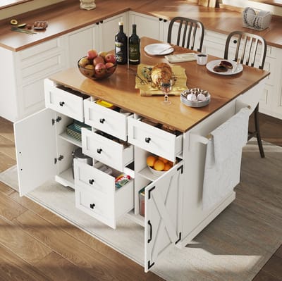 FloraGrace Keukenkast - Multifunctionele Serveerwagen Met Klapblad En Opbergruimte - Voor Keuken En Eethoek - MDF En Metaal - 147x70x93 Cm - Wit