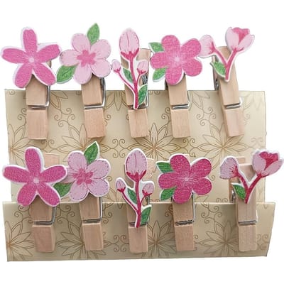 Decoratieve Houten Wasknijpers - Mahonie Afwerking, Roze Bloemenpatroon, Geweldig voor Sokken, Ondergoed en Kleine Items Opbergen, Wasknijpers beige