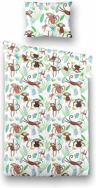 Dekbed-Discounter - Fresh and Co Kids Dekbedovertrek 140 x 200 cm - Verkoelend Polykatoen - Korte instopstrook - Wassen op 40 graden - Inclusief 1 kussensloop - Monkey Mania