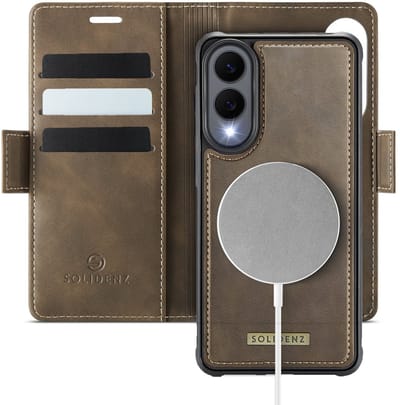 Solidenz Luxe 2-in-1 Wallet Hoesje geschikt voor Samsung Galaxy S25 Edge - Geschikt voor MagSafe Hoes - Afneembare Case - Bruin