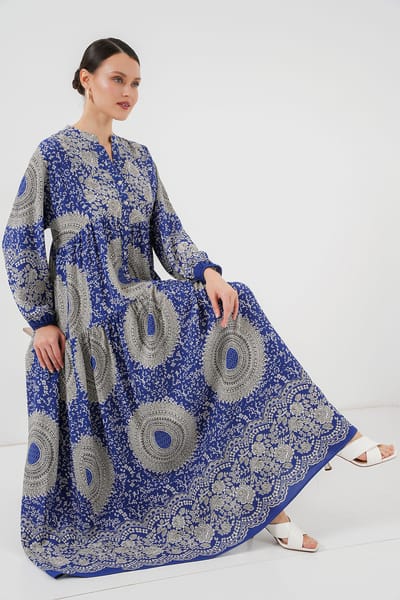 Geprinte V-hals Maxi jurk met knoopsluiting