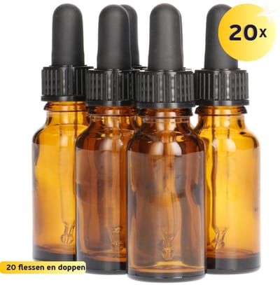 20x Druppelflesje met Druppelaar 20 ml - Bruin - Pipetflesje, Lege Druppelfles Pipet, Glazen Druppel Fles, Drops - Vulbaar - Glas - 20 Stuks