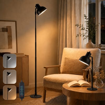 Rosnek 2-in-1 Dimbare LED Vloerlamp en Tafellamp - In Hoogte Verstelbaar 45-145cm - Leeslamp met 3 Lichtkleuren & Traploos Dimbaar - 150° Draaibaar voor Woonkamer & Kantoor - USB Voeding - Zwart