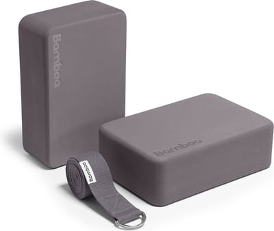 Bamboa Yogablokken Set Grijs + Gratis Yoga Riem | Ronde hoeken | EVA Foam | 2 Yoga Blokken