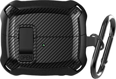 YONO Armor Hard Case geschikt voor Samsung Galaxy Buds 3 - 3 Pro - Hoesje met Lock - Carbon Design - Zwart