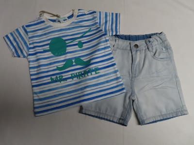 Ensemble - Jongens - T shirt piraat + jeans short - 18 maand 86