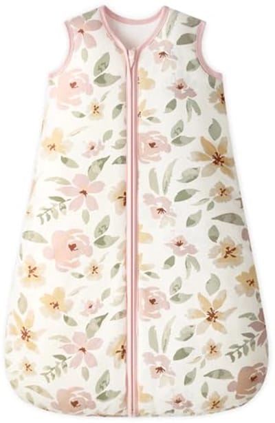 Slaapzak voor baby's, winter, 2,5 TOG, 6-12 maanden, katoenen winterslaapzak, warm en zacht, 78 cm, voor jongens en meisjes, roze bloemen