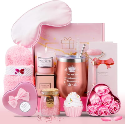 Cadeauset Vrouwen - Wellnesspakket Zelfzorg - Momenten Ontspanning - 11 Delige Set - 21 x 21 x 10 cm - Roze