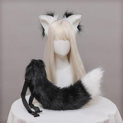 2 stuks/set Pluche Kattenoren Staart Bont Gevuld Fursuit Lolita Hoofdband Kattenstaart Cosplay Accessoires Handgemaakt Simulatie Dierenoor Hoofddeksel ear and tail white