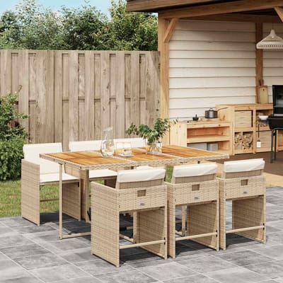 vidaXL - 7-delige - Tuinset - met - kussens - poly - rattan - beige